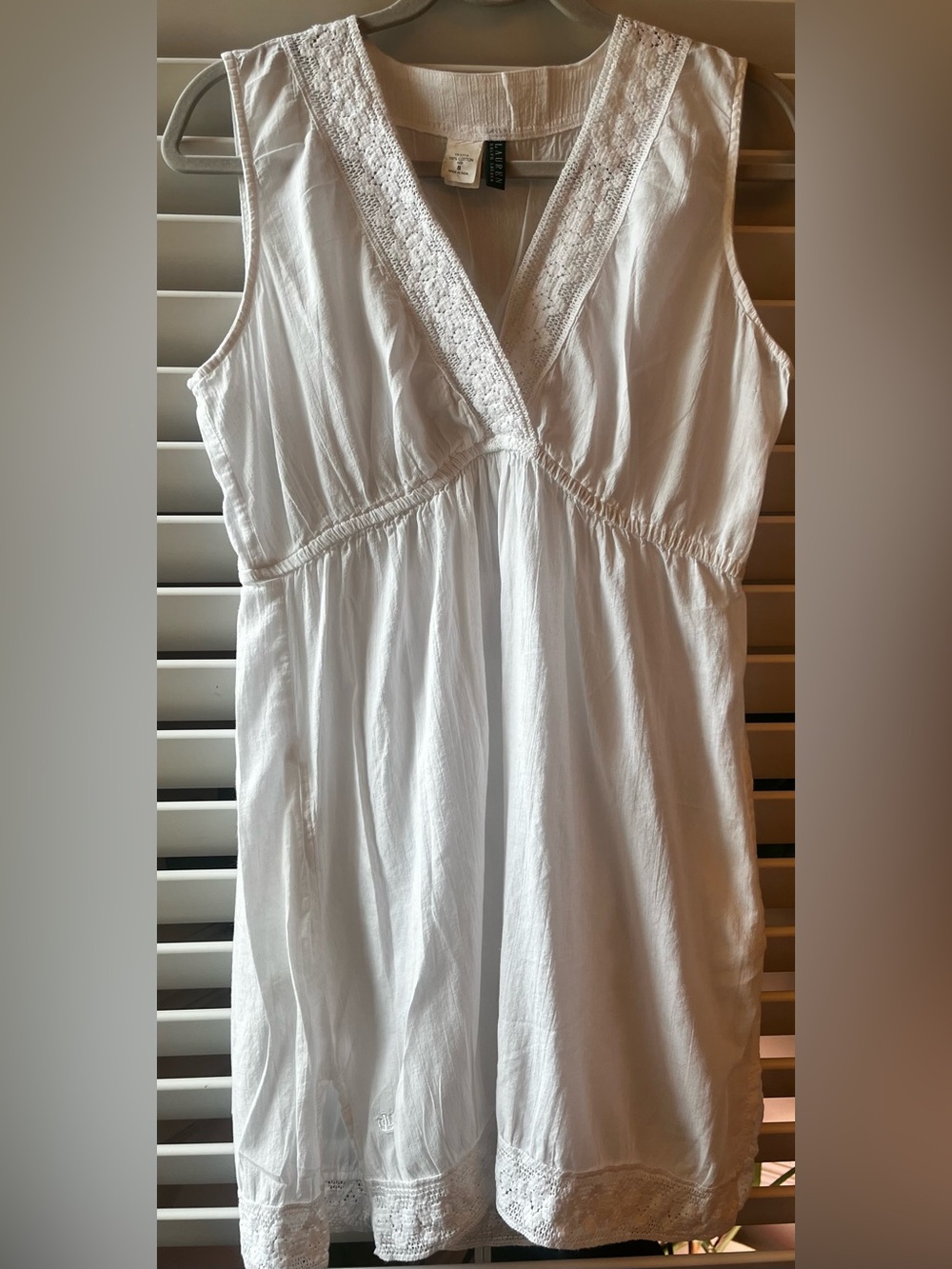Ralph Lauren White Lace-Trim Chemise 100% cotton has pockets!